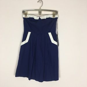 COPE | Navy Strapless Dress Linen Blend